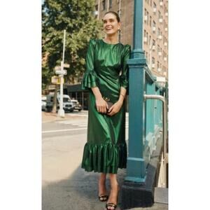 NWT Pomander Place Emerald Crinkle Lurex Lillith Holiday Glam Dress Green Small